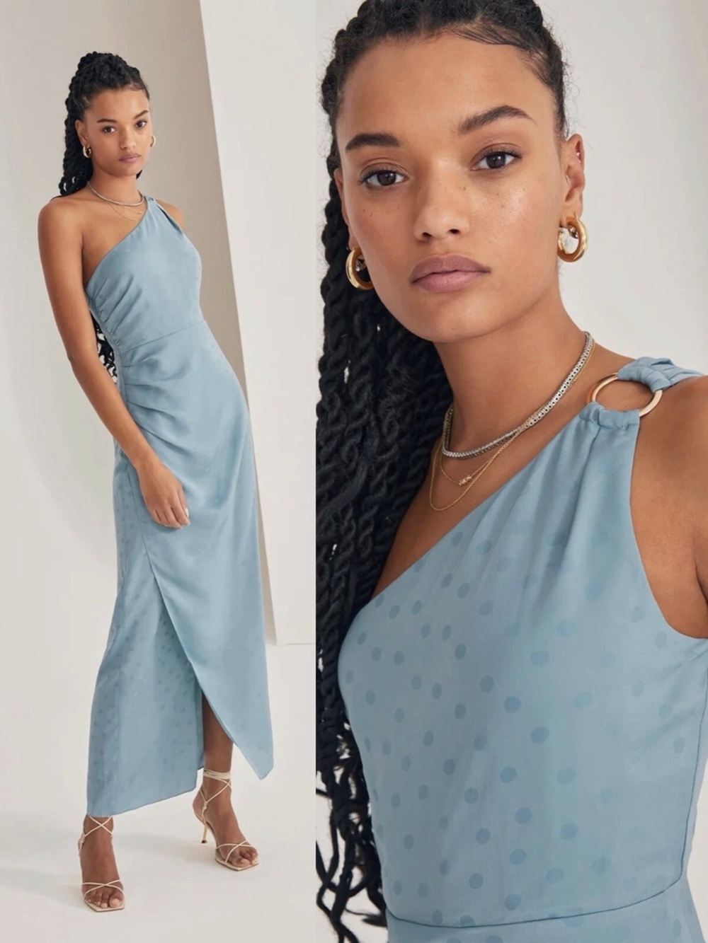 Favorite Daughter • The Singles Table Dress one shoulder gown Slate Blue draped